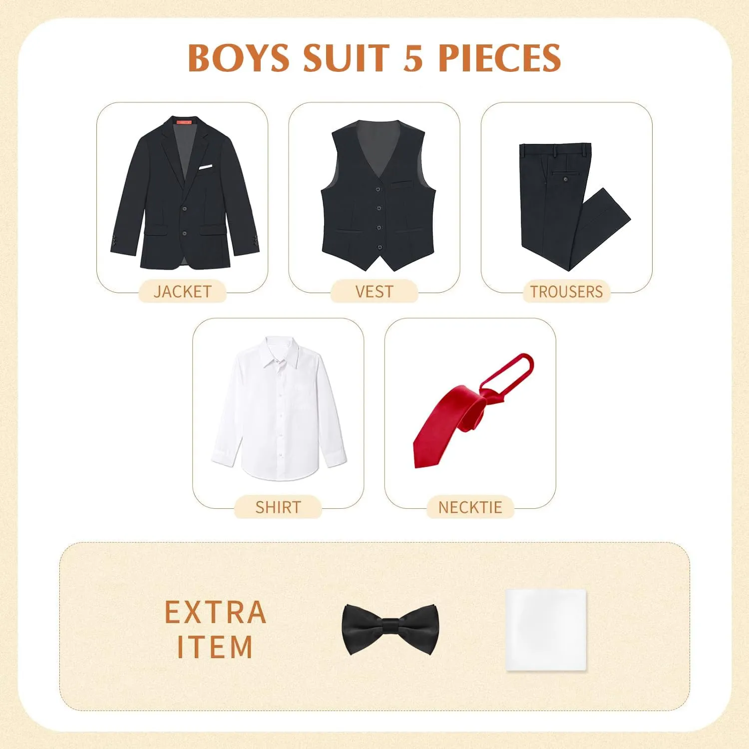Plavict Boys Formal Suit Slim Fit for Boys Wedding Ring Bearer Outfit with Adjustable Waist