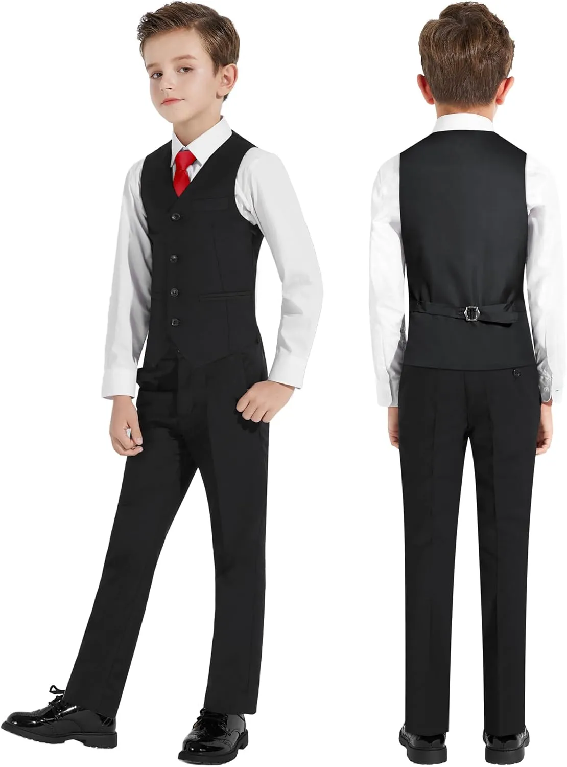 Plavict Boys Formal Suit Slim Fit for Boys Wedding Ring Bearer Outfit with Adjustable Waist