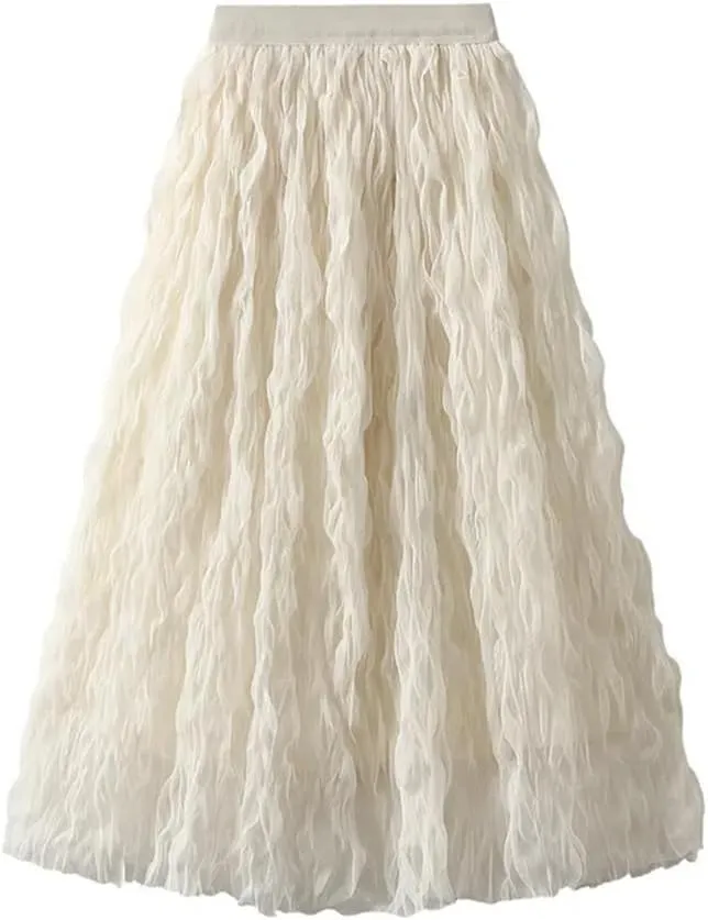 Pleated Skirt for Women High Waist Mid Length A-Line Large Swing Skirt