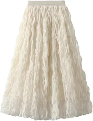 Pleated Skirt for Women High Waist Mid Length A-Line Large Swing Skirt