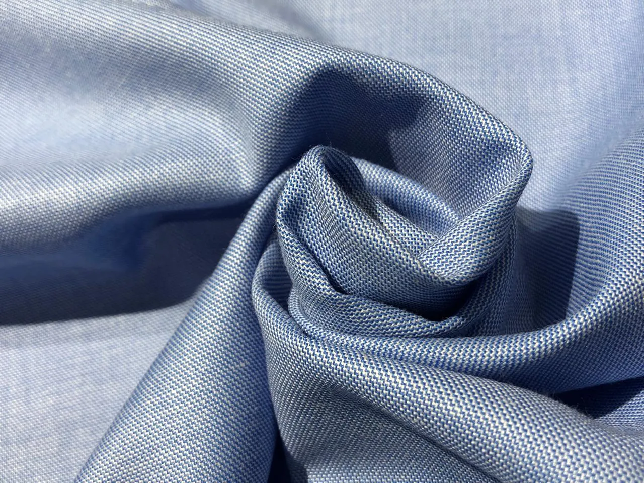 POLY   RAYON Chambray 36 " wide by  available in 4 colors MOCCA BROWN , BLUE,LIGHTER BLUE AND SILVER GREY