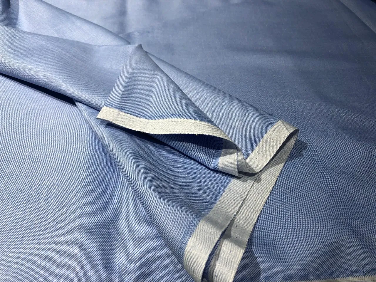 POLY   RAYON Chambray 36 " wide by  available in 4 colors MOCCA BROWN , BLUE,LIGHTER BLUE AND SILVER GREY