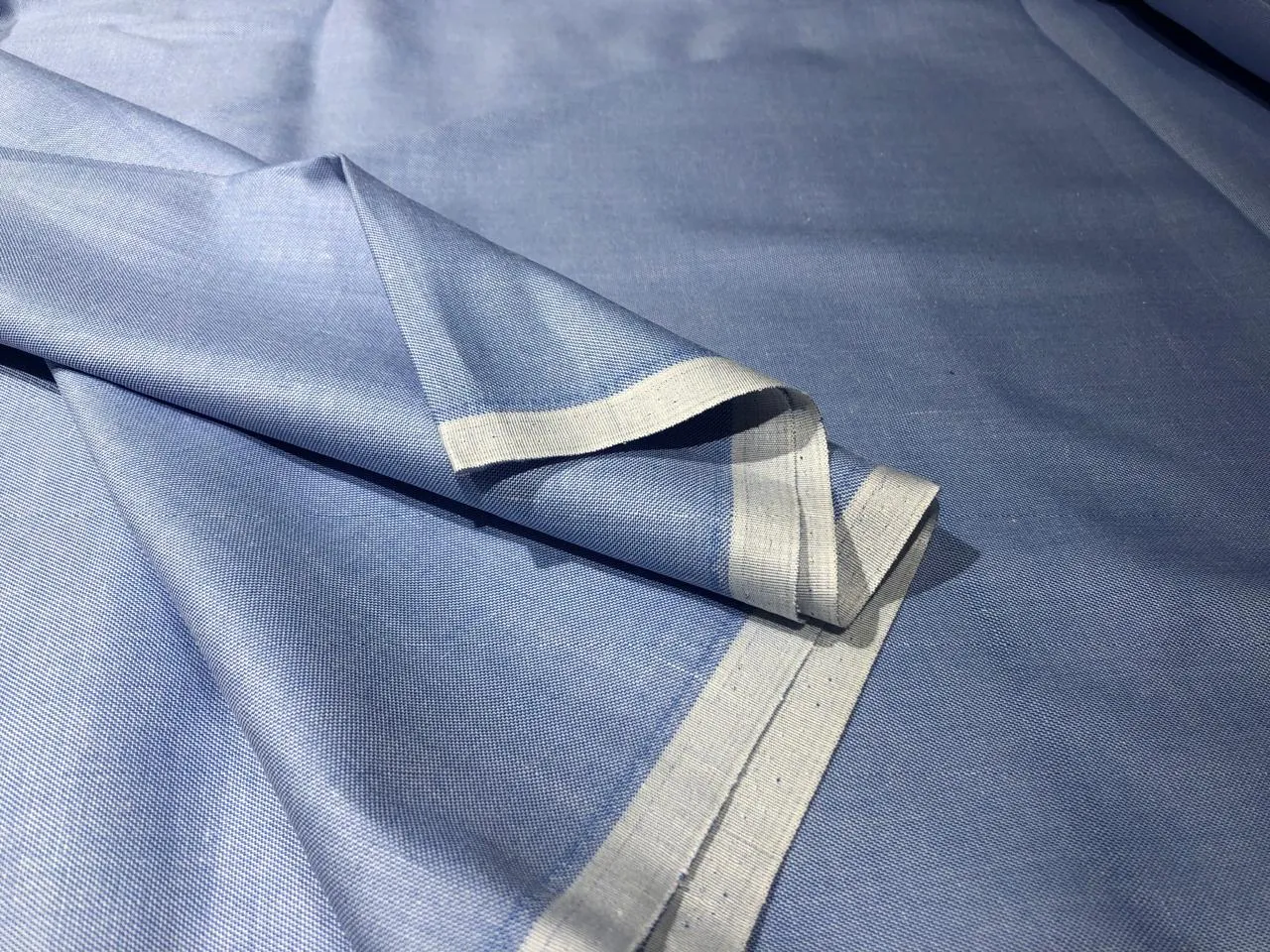 POLY   RAYON Chambray 36 " wide by  available in 4 colors MOCCA BROWN , BLUE,LIGHTER BLUE AND SILVER GREY