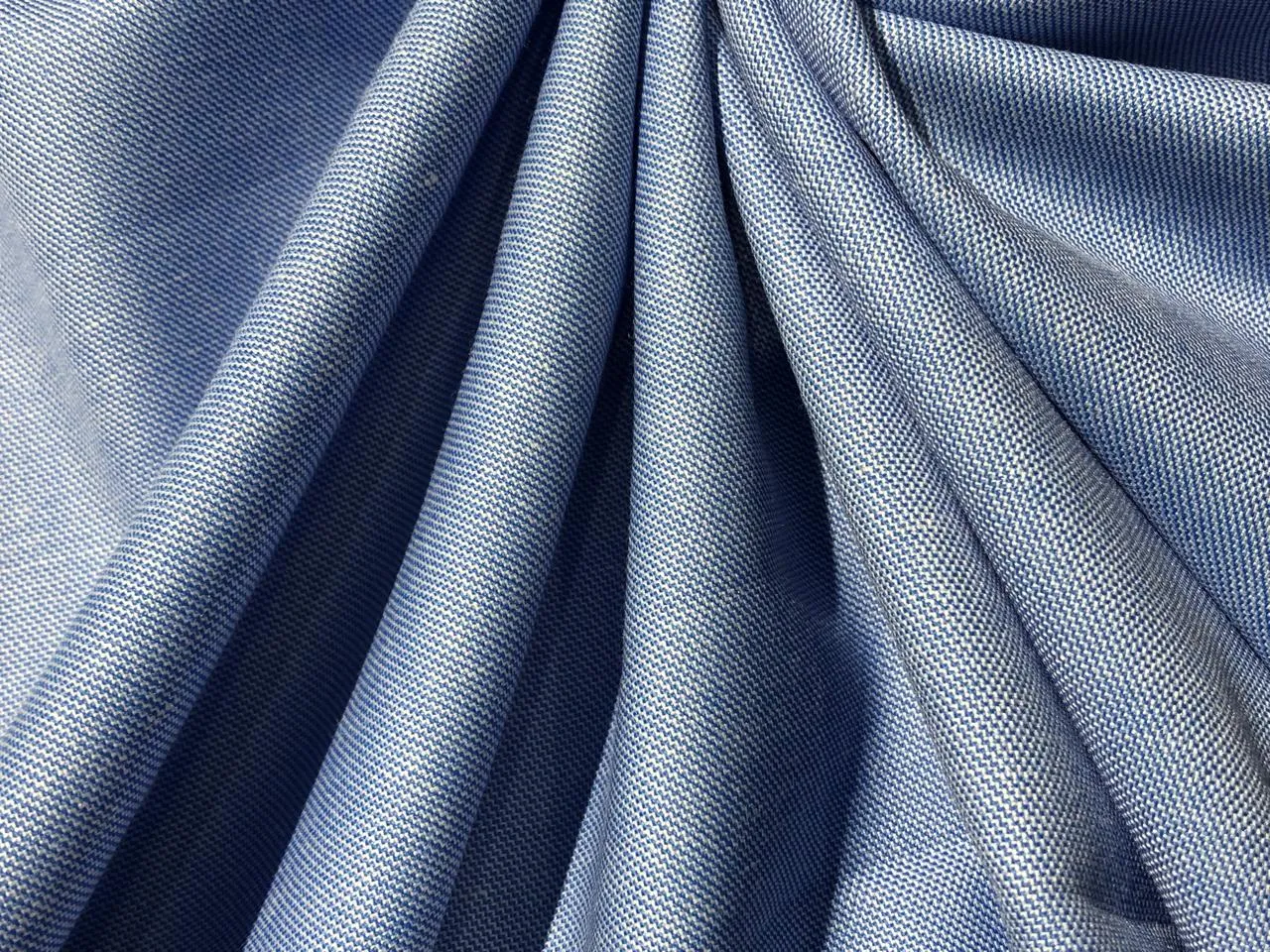 POLY   RAYON Chambray 36 " wide by  available in 4 colors MOCCA BROWN , BLUE,LIGHTER BLUE AND SILVER GREY