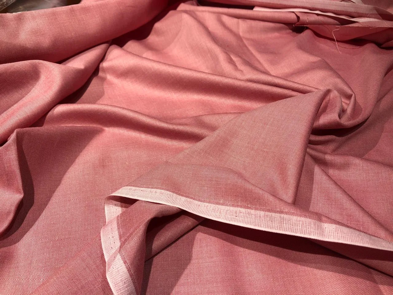 POLY   RAYON Chambray 36 " wide by  available in 4 colors MOCCA BROWN , BLUE,LIGHTER BLUE AND SILVER GREY