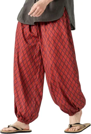 PRIJOUHE Men's Casual Harem Pants Elastic Waist Yoga Pants Lightweight Wide Leg Printed Summer Beach Trouser