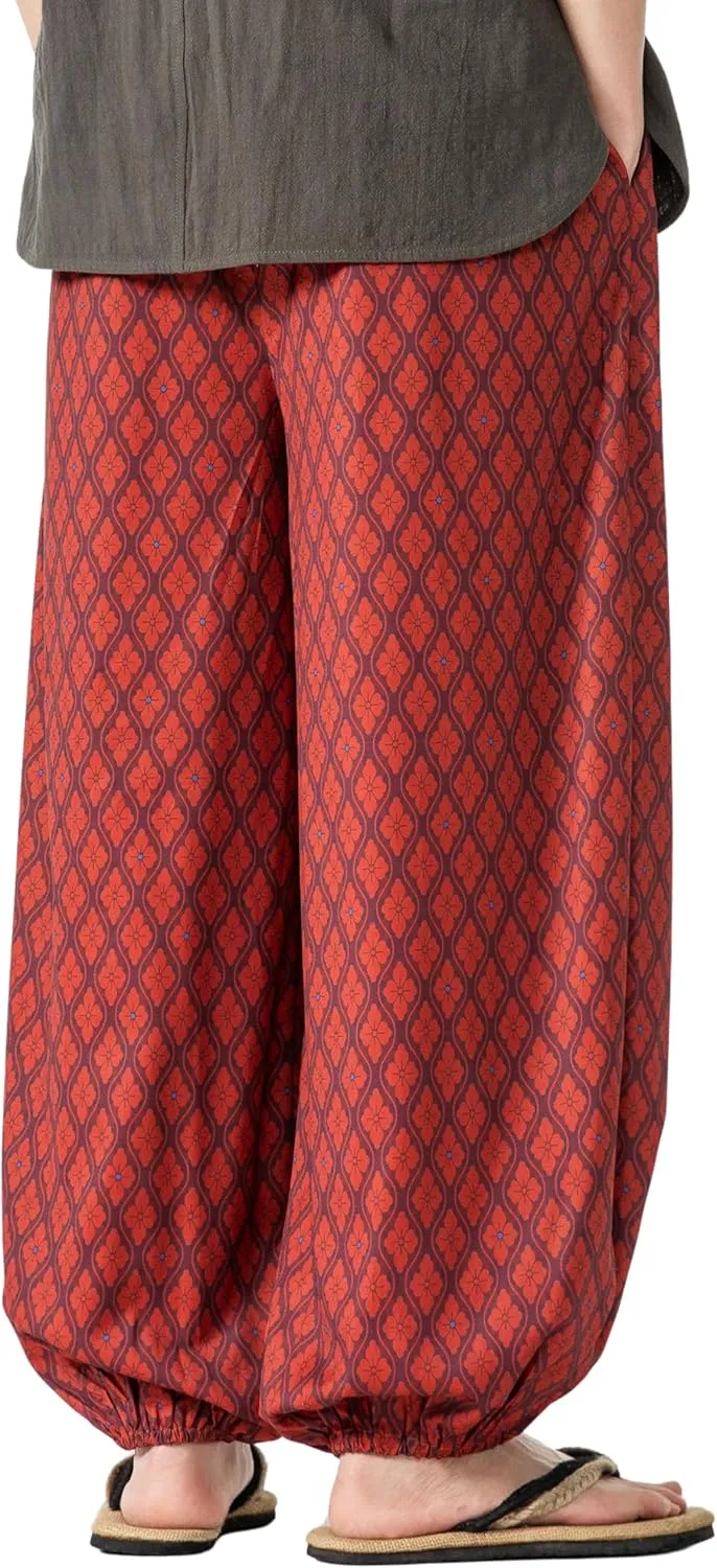 PRIJOUHE Men's Casual Harem Pants Elastic Waist Yoga Pants Lightweight Wide Leg Printed Summer Beach Trouser