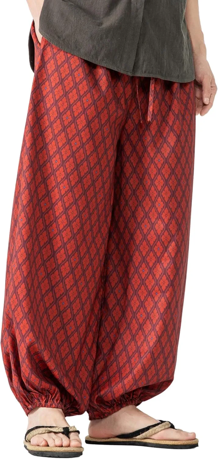 PRIJOUHE Men's Casual Harem Pants Elastic Waist Yoga Pants Lightweight Wide Leg Printed Summer Beach Trouser
