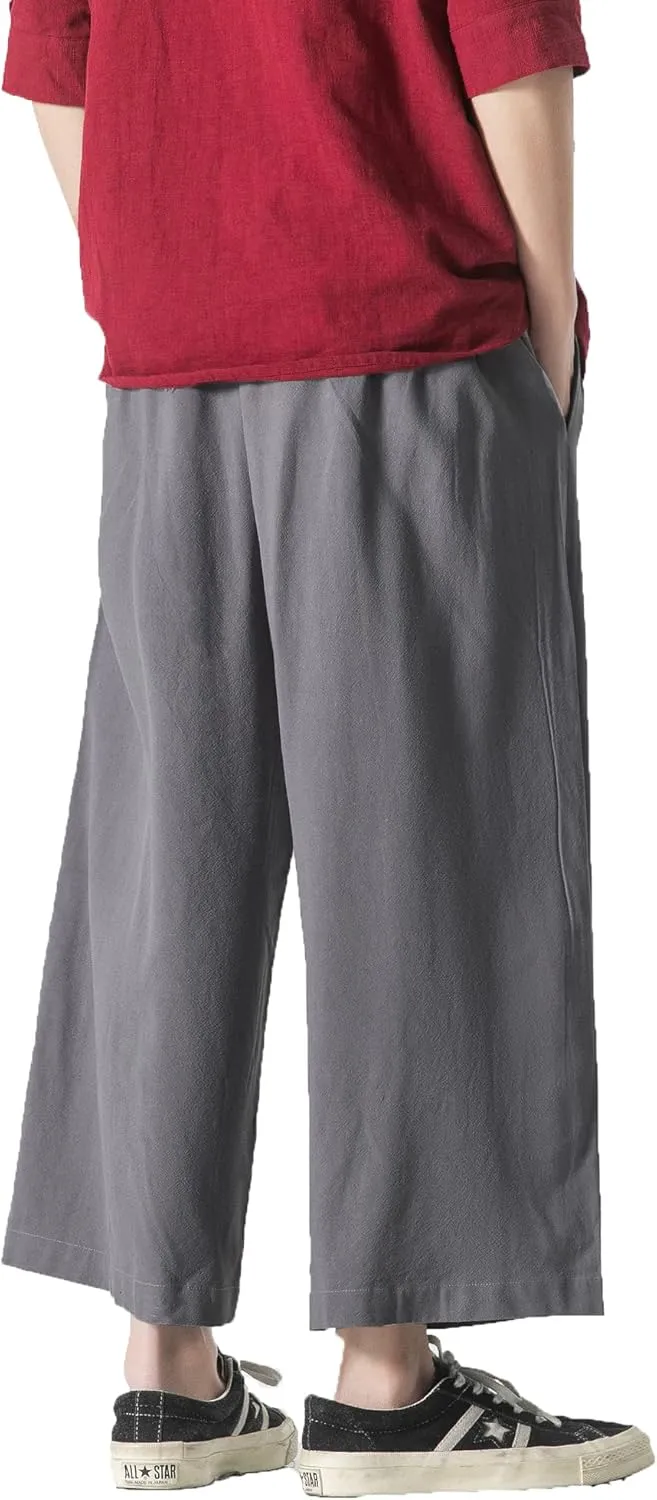 PRIJOUHE Mens Casual Linen Pants Baggy Pants Lightweight Elastic Drawstring Waist Harem Pants