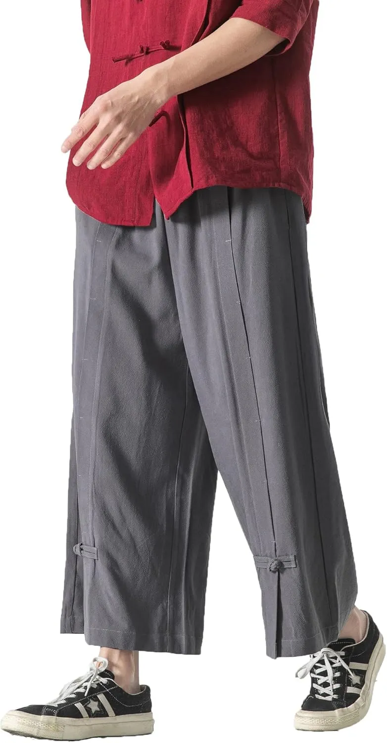 PRIJOUHE Mens Casual Linen Pants Baggy Pants Lightweight Elastic Drawstring Waist Harem Pants