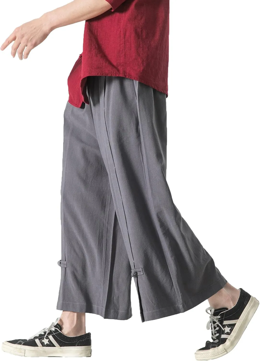 PRIJOUHE Mens Casual Linen Pants Baggy Pants Lightweight Elastic Drawstring Waist Harem Pants