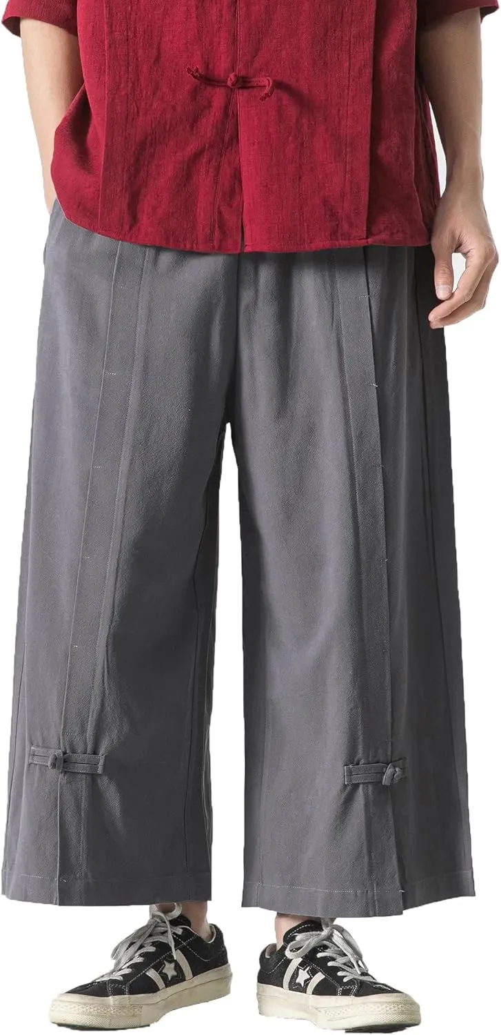 PRIJOUHE Mens Casual Linen Pants Baggy Pants Lightweight Elastic Drawstring Waist Harem Pants