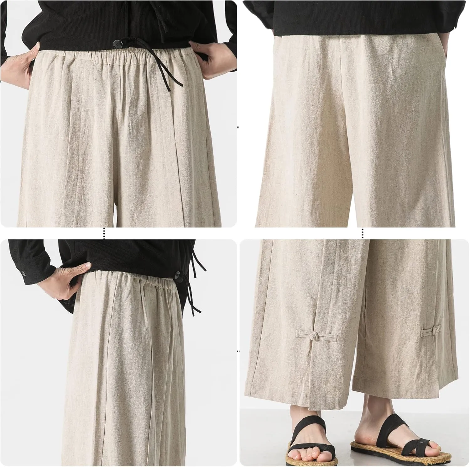 PRIJOUHE Mens Casual Linen Pants Baggy Pants Lightweight Elastic Drawstring Waist Harem Pants