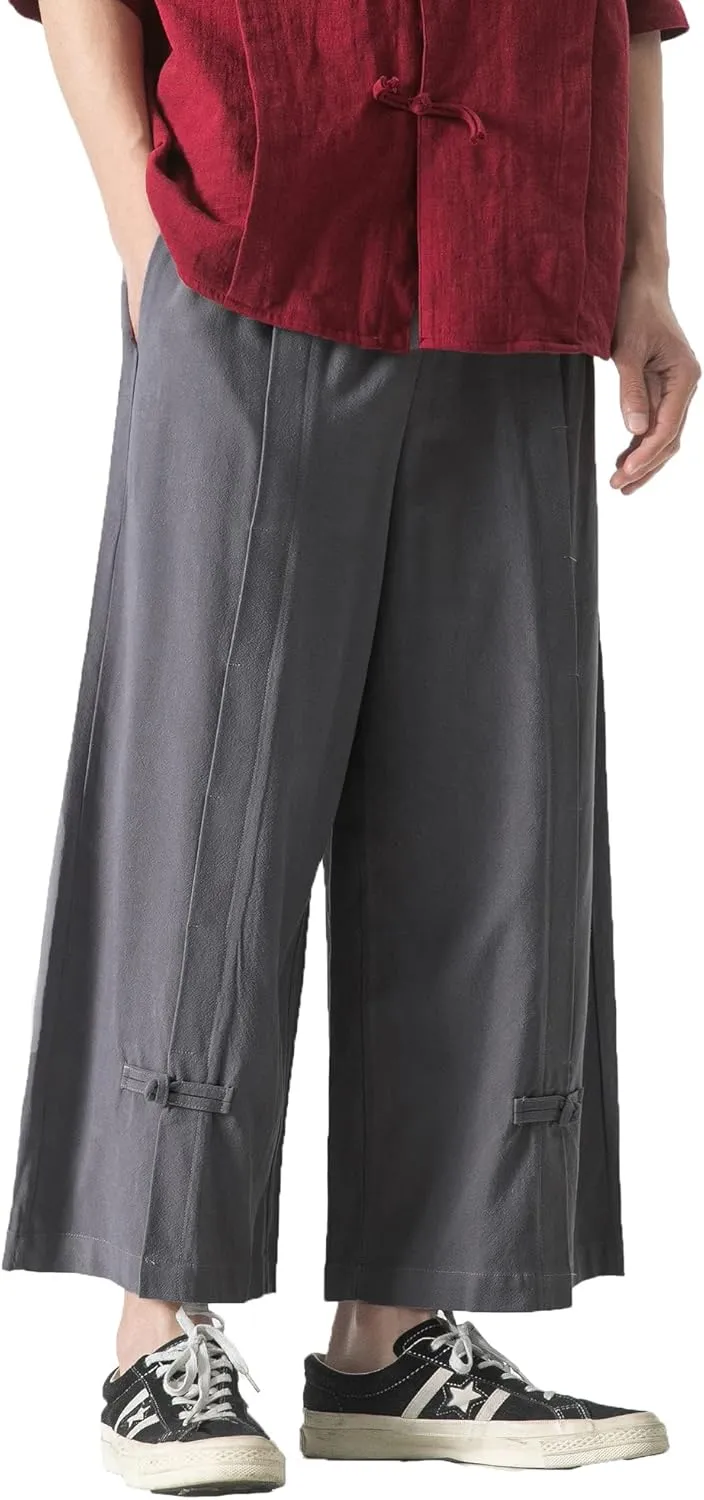 PRIJOUHE Mens Casual Linen Pants Baggy Pants Lightweight Elastic Drawstring Waist Harem Pants