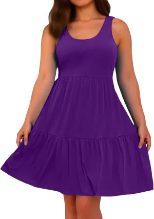 PTOLOCIF Plus Size Dresses for Curvy Women Casual Tank Dress Sleeveless V Neck T Shirt Sundress Flowy Tiered Swing Mini
