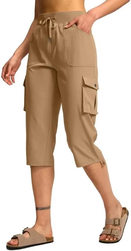 Pudolla Women's Cargo Capri Pants Lightweight Quick Dry Hiking Pants Summer Travel Casual Capris with 5 Pockets