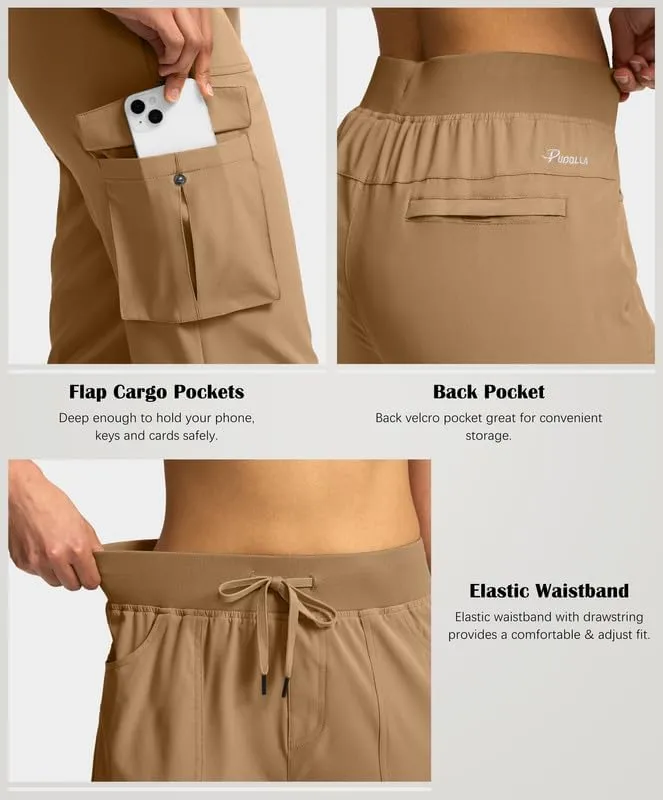 Pudolla Women's Cargo Capri Pants Lightweight Quick Dry Hiking Pants Summer Travel Casual Capris with 5 Pockets