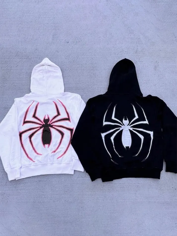 Punk Spider Print Oversized Hoodie