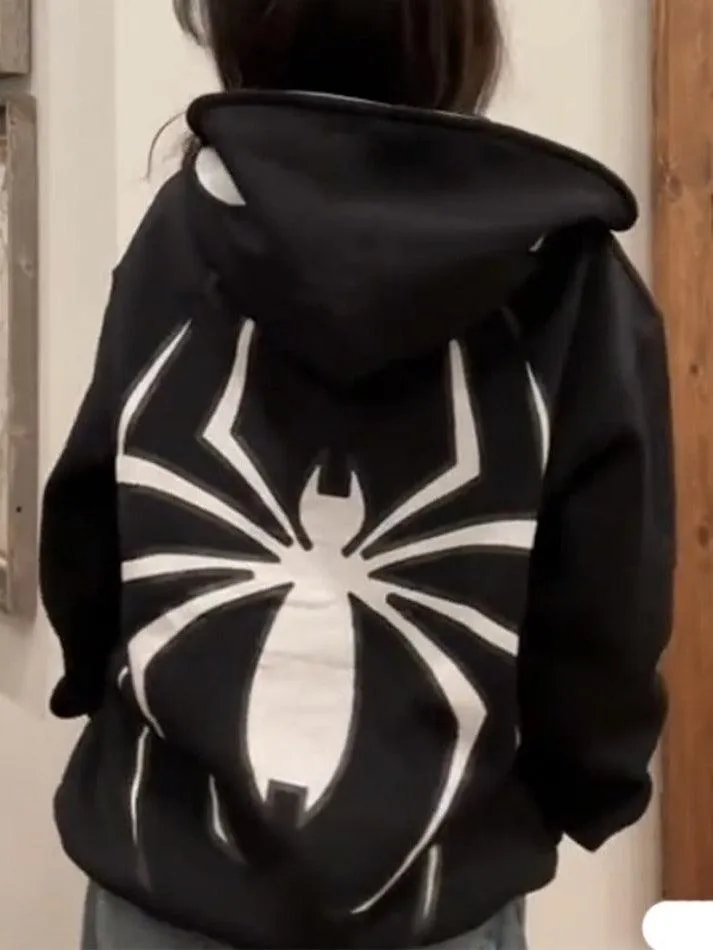 Punk Spider Print Oversized Hoodie