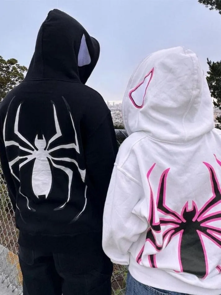 Punk Spider Print Oversized Hoodie