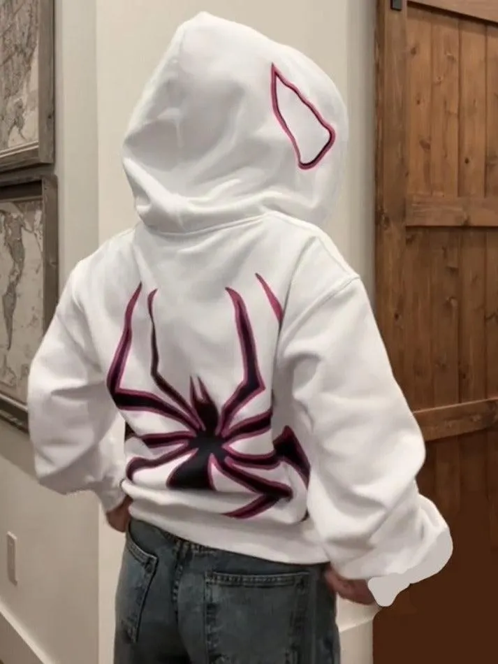 Punk Spider Print Oversized Hoodie