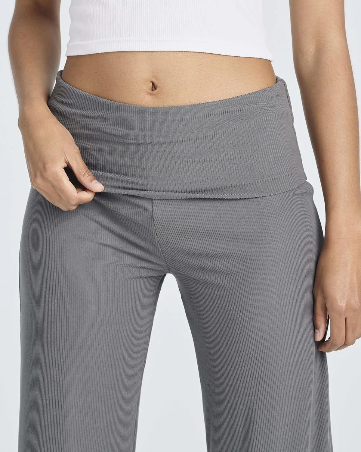 Real Essentials 3 Pack: Women's Ribbed Foldover Wide Leg Loose Capri Open Bottom Yoga Lounge Pants (Available in Plus)
