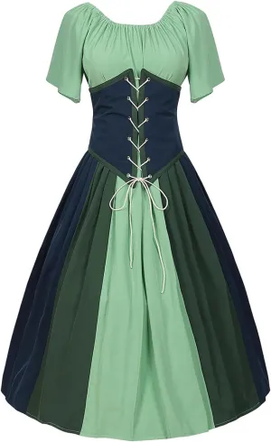 Renaissance Peasant Costume for Women Halloween Medieval Dress Victorian Dresses with Corset Midi Swing Dress Gown