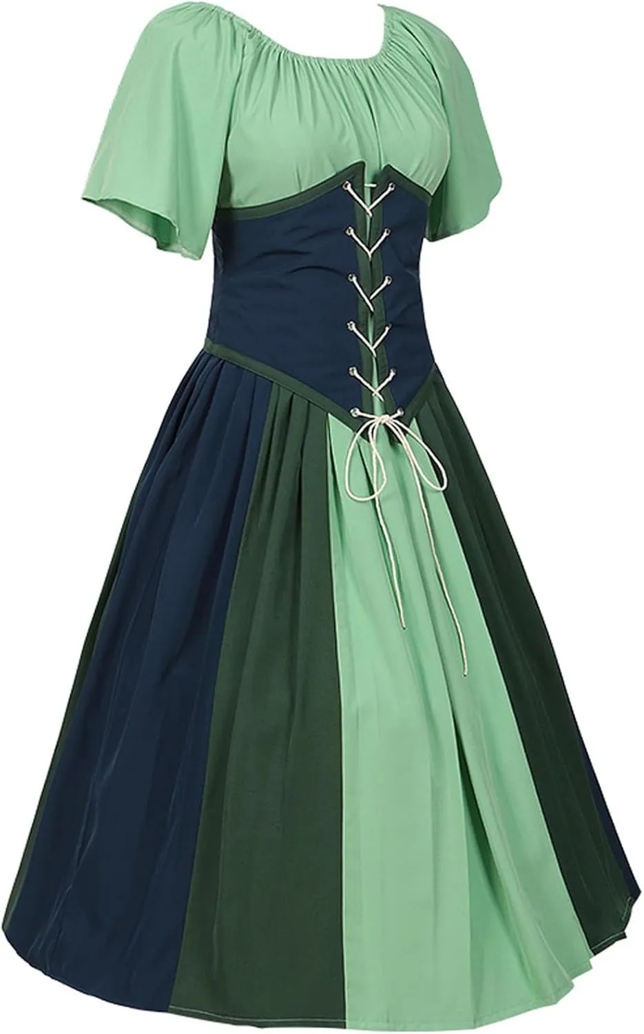 Renaissance Peasant Costume for Women Halloween Medieval Dress Victorian Dresses with Corset Midi Swing Dress Gown