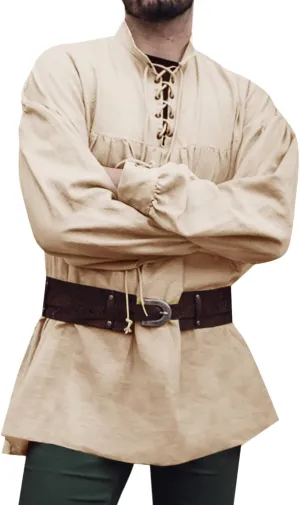 Runcati Mens Medieval Pirate Shirt Steampunk Viking Renaissance Long Sleeve Lace Up Scottish Halloween Costume Tops