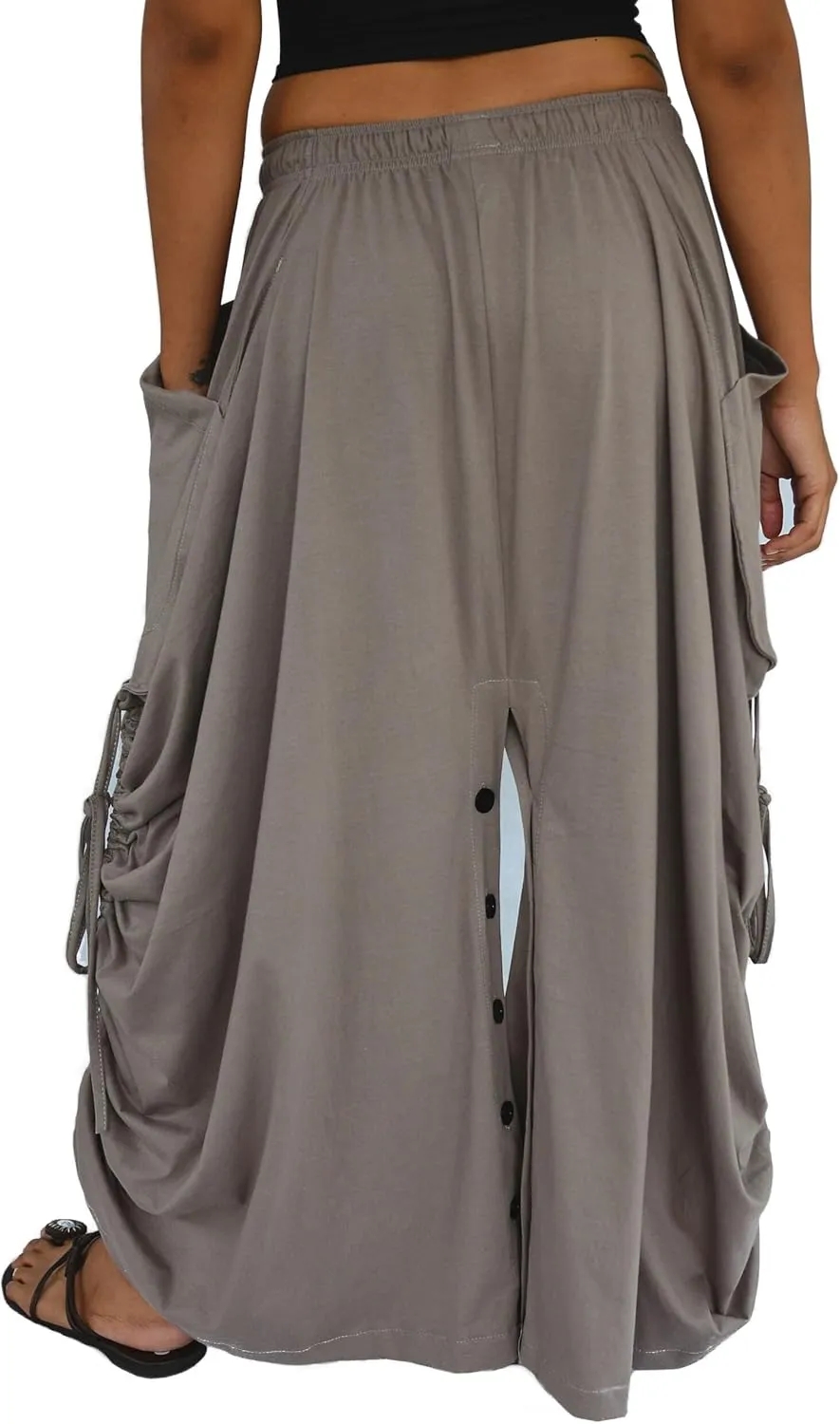 Sakoonee Women's Harem Pants Palazzo Dhoti Lounge Trousers, Convertible to a Skirt 2 Pockets Cotton, One Size, Elastic Waist