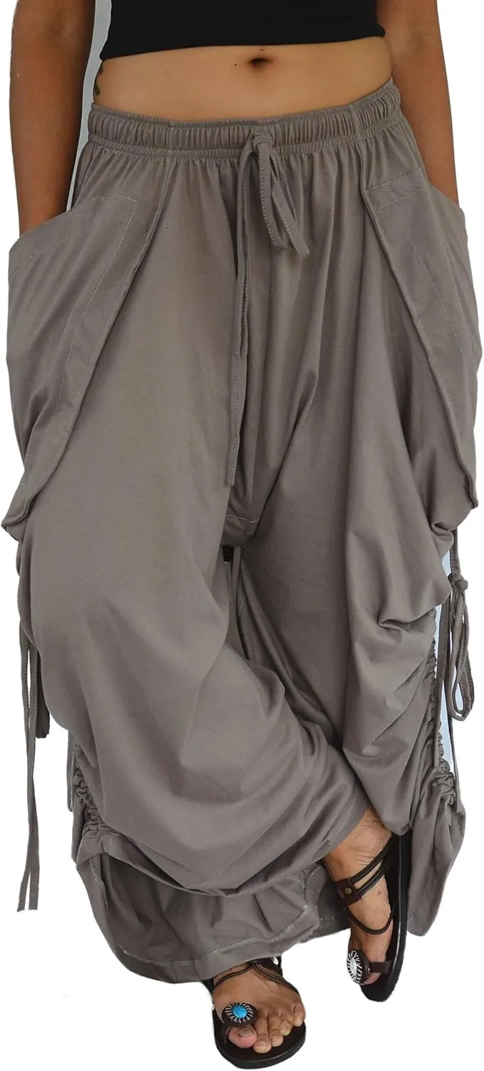 Sakoonee Women's Harem Pants Palazzo Dhoti Lounge Trousers, Convertible to a Skirt 2 Pockets Cotton, One Size, Elastic Waist