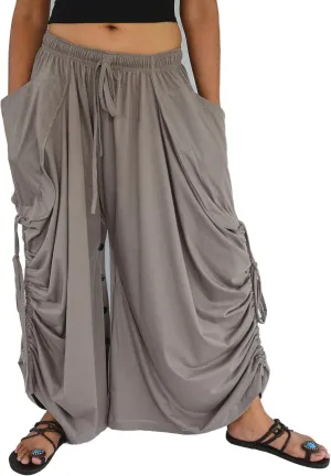 Sakoonee Women's Harem Pants Palazzo Dhoti Lounge Trousers, Convertible to a Skirt 2 Pockets Cotton, One Size, Elastic Waist