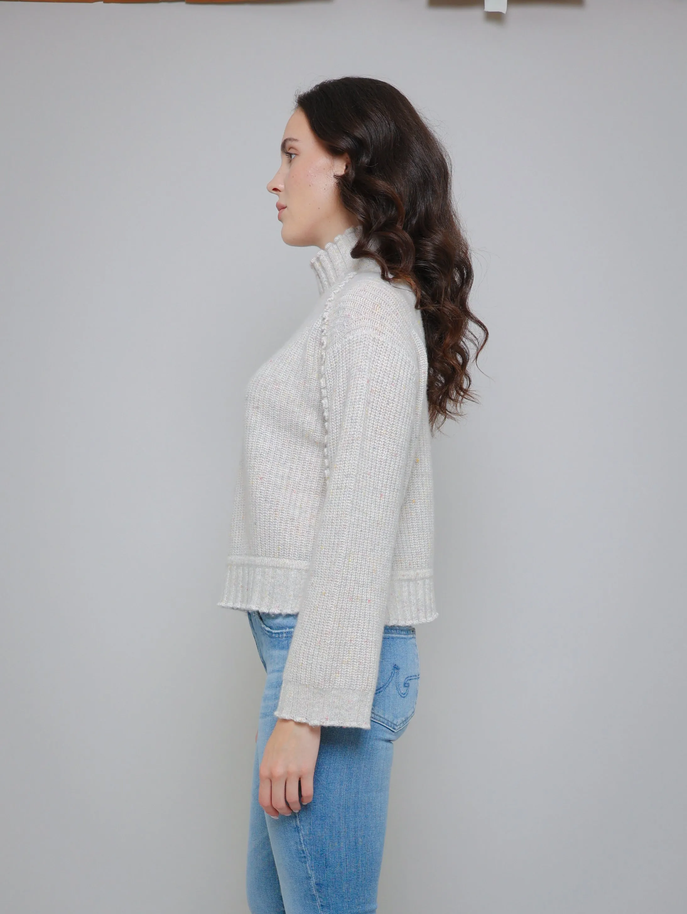 Shaker Mock Ruffle Sweater -  Confetti