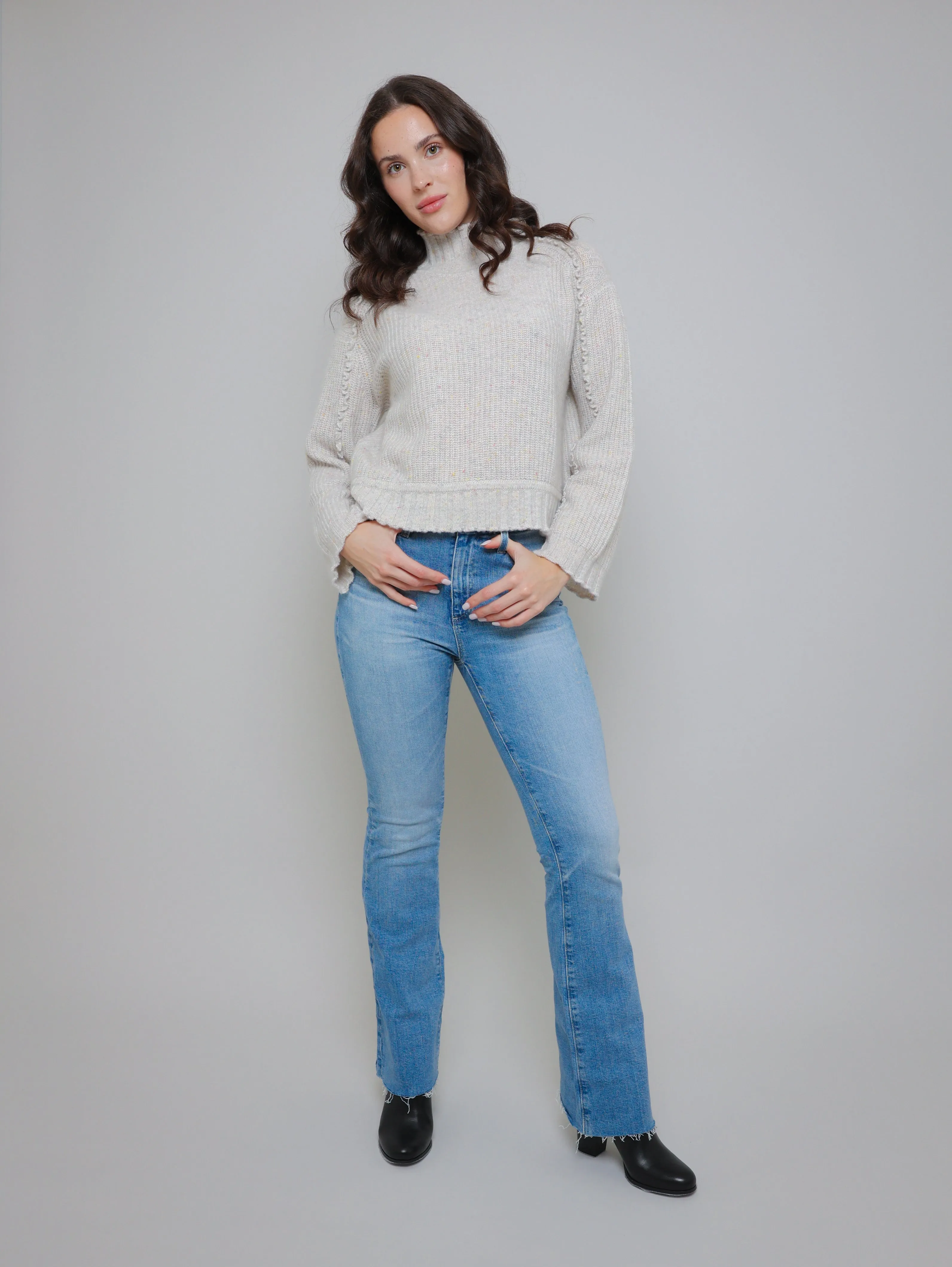 Shaker Mock Ruffle Sweater -  Confetti