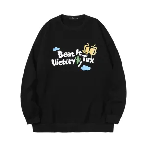 Simple style cartoon TV letter-printed with fleece round neck hoodie