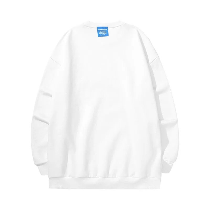 Simple style cartoon TV letter-printed with fleece round neck hoodie