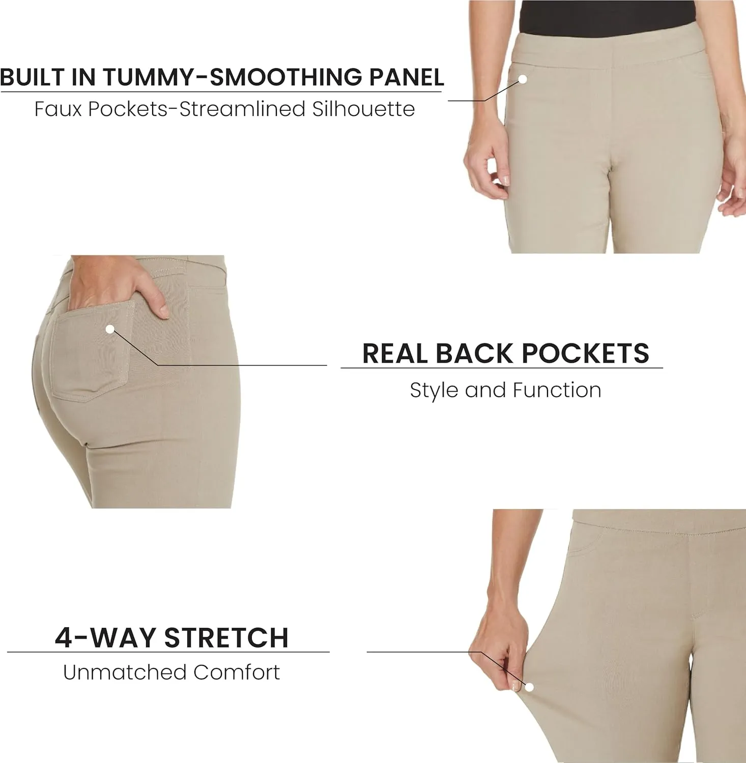 SLIM-SATION Women's Standard Wide Band Pull on Straight Leg Capri with Tummy Control