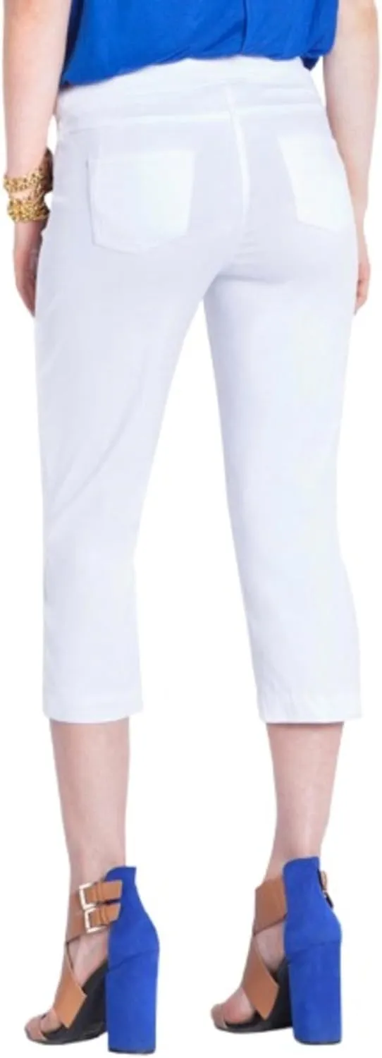 SLIM-SATION Women's Standard Wide Band Pull on Straight Leg Capri with Tummy Control