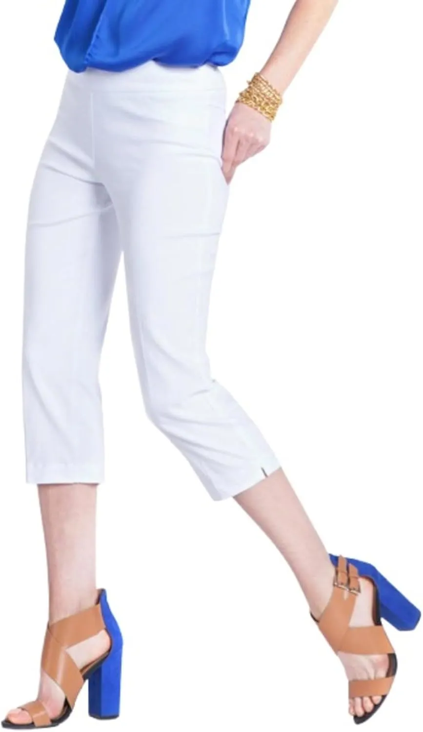 SLIM-SATION Women's Standard Wide Band Pull on Straight Leg Capri with Tummy Control