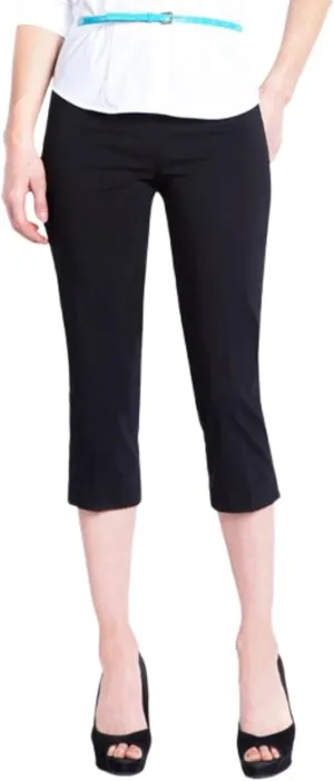 SLIM-SATION Women's Wide Band Pull on Straight Leg Capri with Tummy Control