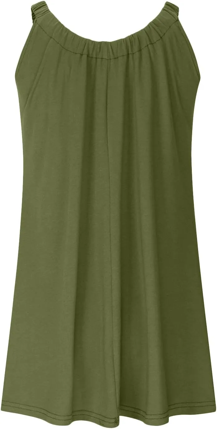 SMIDOW Summer Dresses for Women 2023 Casual Beach Sleeveless Pleated Flowy Sundress Sexy Beach Cover Up Plain Mini Tank Dress