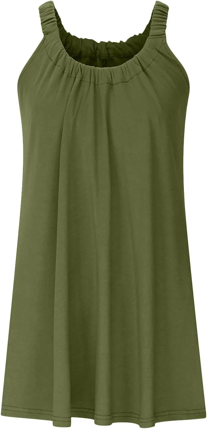 SMIDOW Summer Dresses for Women 2023 Casual Beach Sleeveless Pleated Flowy Sundress Sexy Beach Cover Up Plain Mini Tank Dress