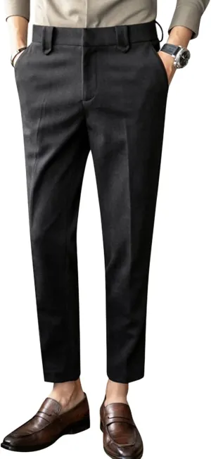 Soluo Men's Business Suit Pants Retro Wool Slim Fit Tweed Dress Pants Vintage Stretch Chino Flat Front Trousers