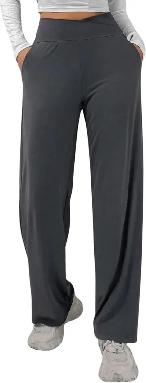 SOLY HUX Women's High Waisted Wide Leg Pants Elastic Waist Bootcut Yoga Pants Casual Trousers