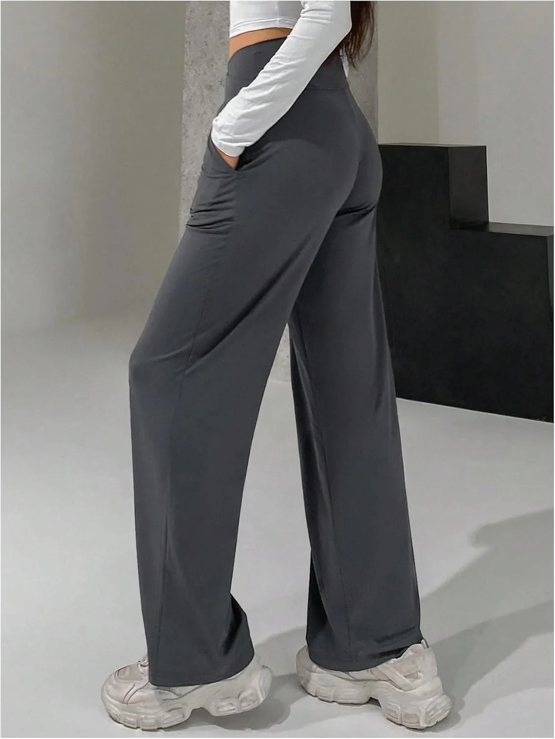 SOLY HUX Women's High Waisted Wide Leg Pants Elastic Waist Bootcut Yoga Pants Casual Trousers
