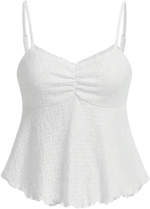 SOLY HUX Women's Peplum Tops Summer Casual Ruched Flowy Going Out Top Spaghetti Strap Tank Camisole