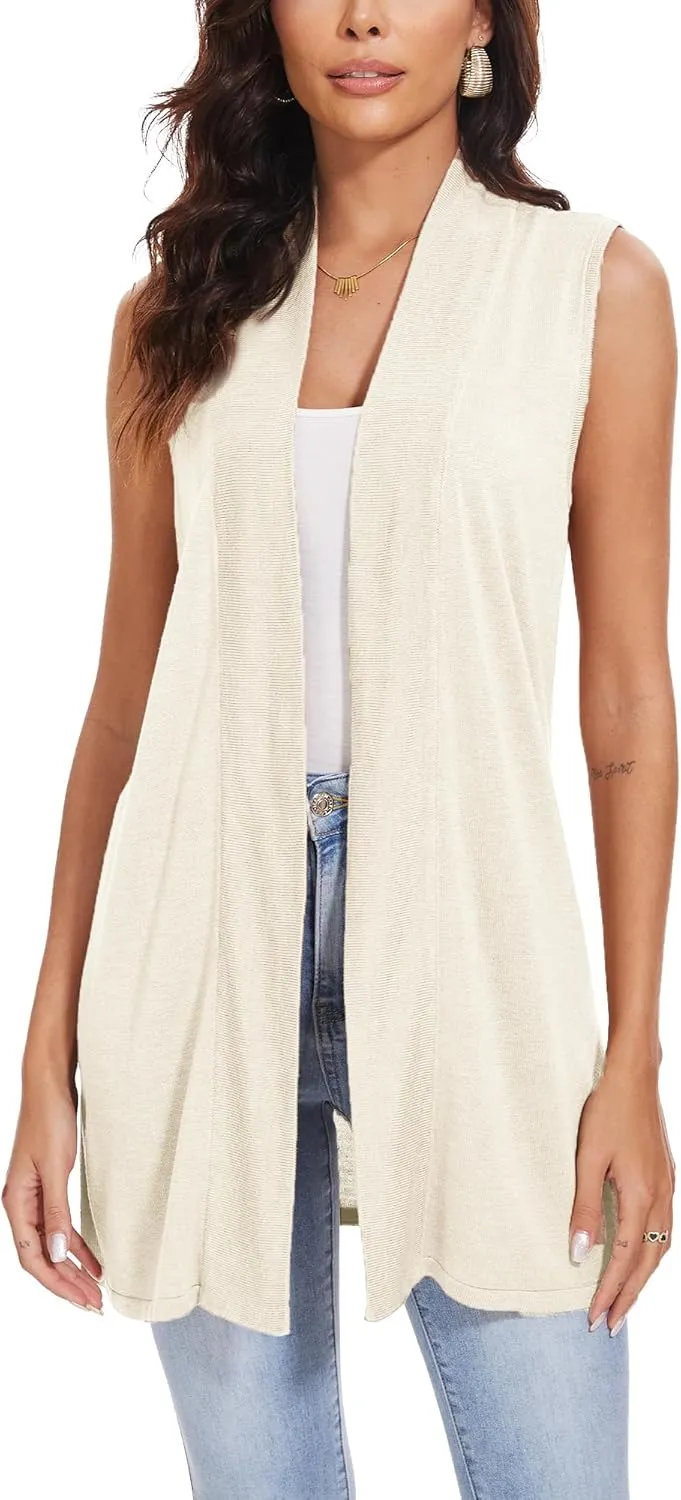Spicy Sandia Women's Long Knit Cardigan Vest Sleeveless Open Front Casual Sweater Duster
