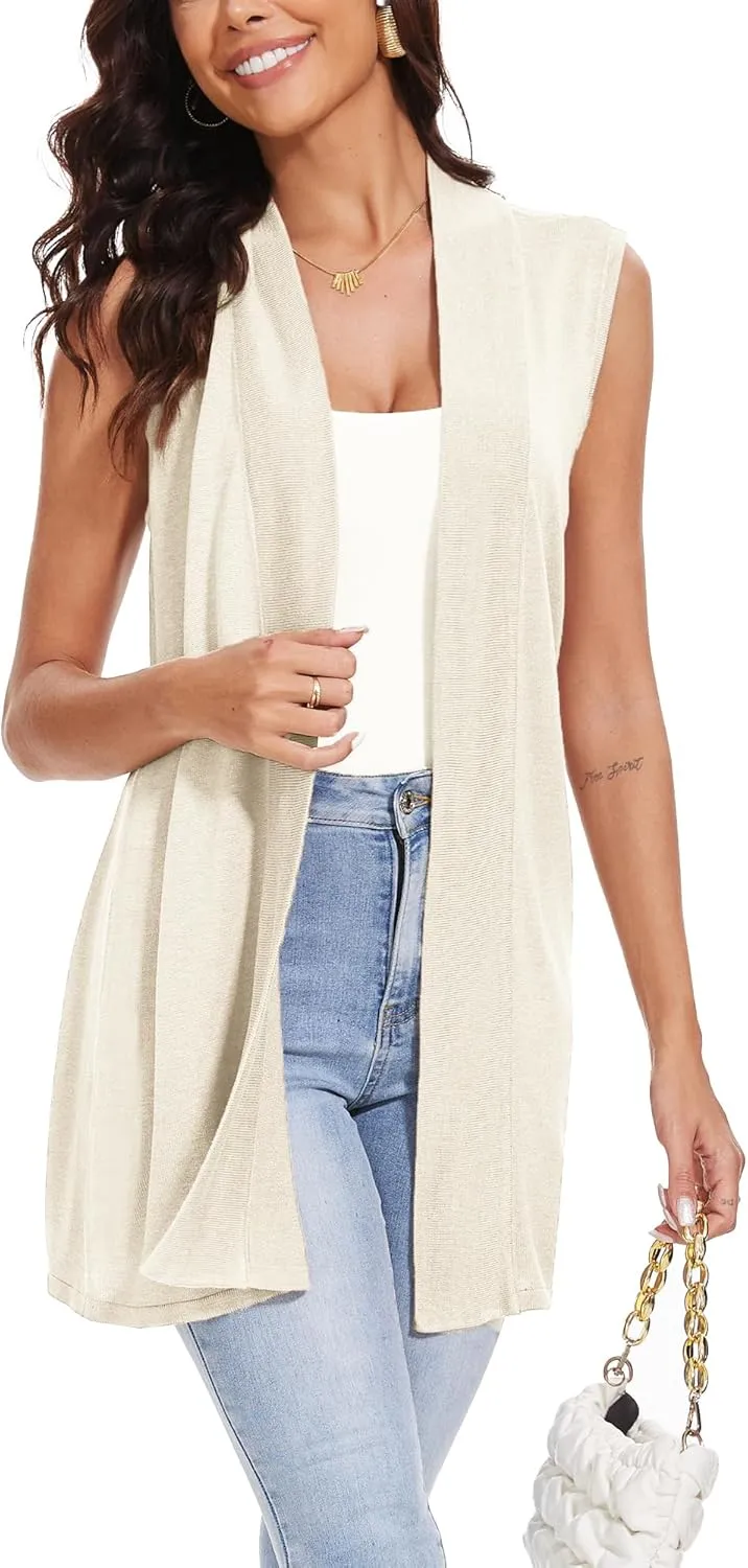 Spicy Sandia Women's Long Knit Cardigan Vest Sleeveless Open Front Casual Sweater Duster
