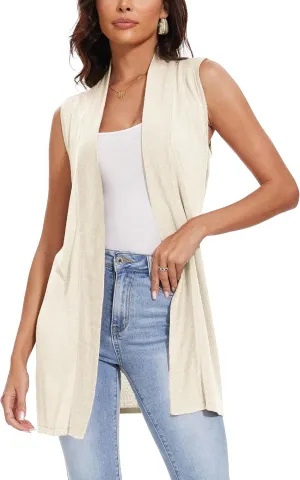 Spicy Sandia Women's Long Knit Cardigan Vest Sleeveless Open Front Casual Sweater Duster