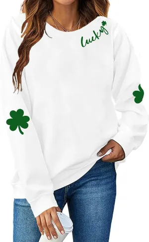 St Patrick's Day Sweatshirt for Women Lucky Shamrock St Patricks Day Shirt Irish Clover Pullover Tops